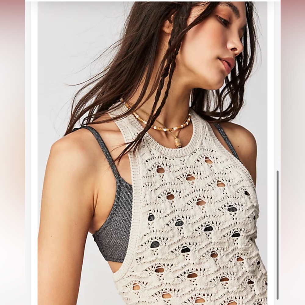 Free People FP Beach Beige Crochet Mini Dress Coverup - Picture 4 of 11